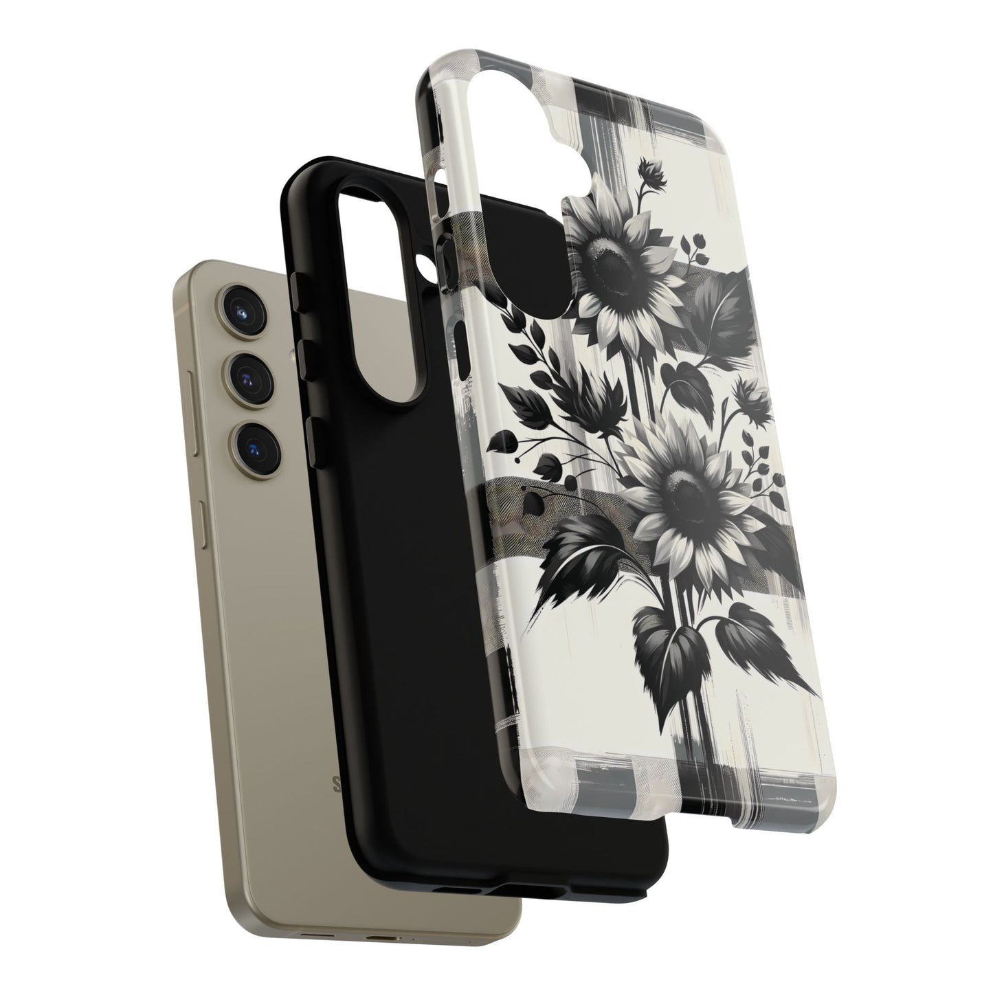 Black/White Sunflower Plaid Phone Case