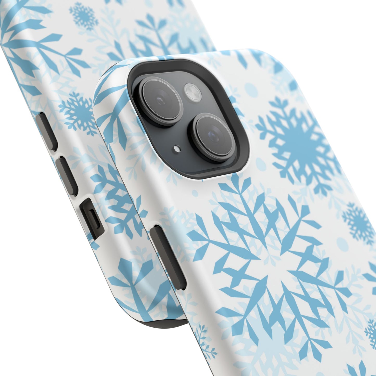 Frosty Blue Snowflakes MagSafe iPhone Case – Shockproof, Smooth Matte Finish, Dual-Layer Design