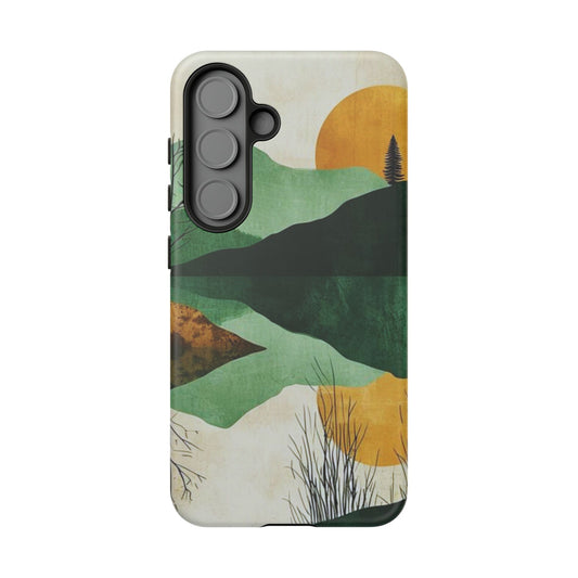 Retro Mountain Sunrise Samsung Galaxy Case – Minimalist Landscape Design, Dual-Layer Protection