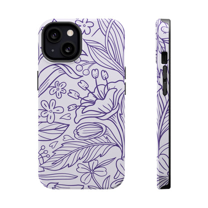 Lavender Floral Line Art Tough MagSafe iPhone Case – Minimalist Botanical Design with Dual-Layer Protection