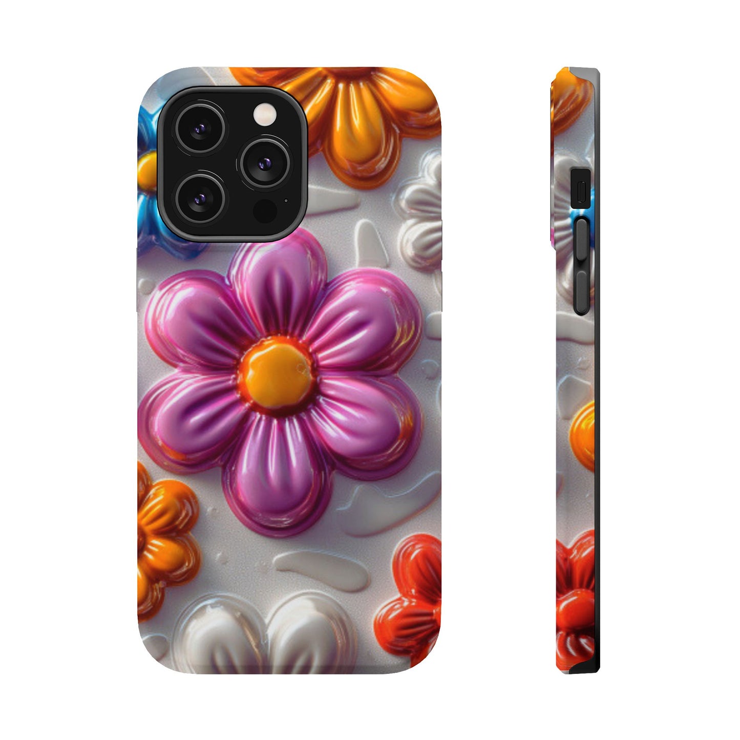 Glossy 3D Floral MagSafe iPhone Case – Colorful Flower Pattern, Durable Protection