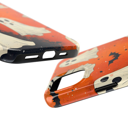 Spooky Ghosts & Bats iPhone Case – Vibrant Orange Halloween Design