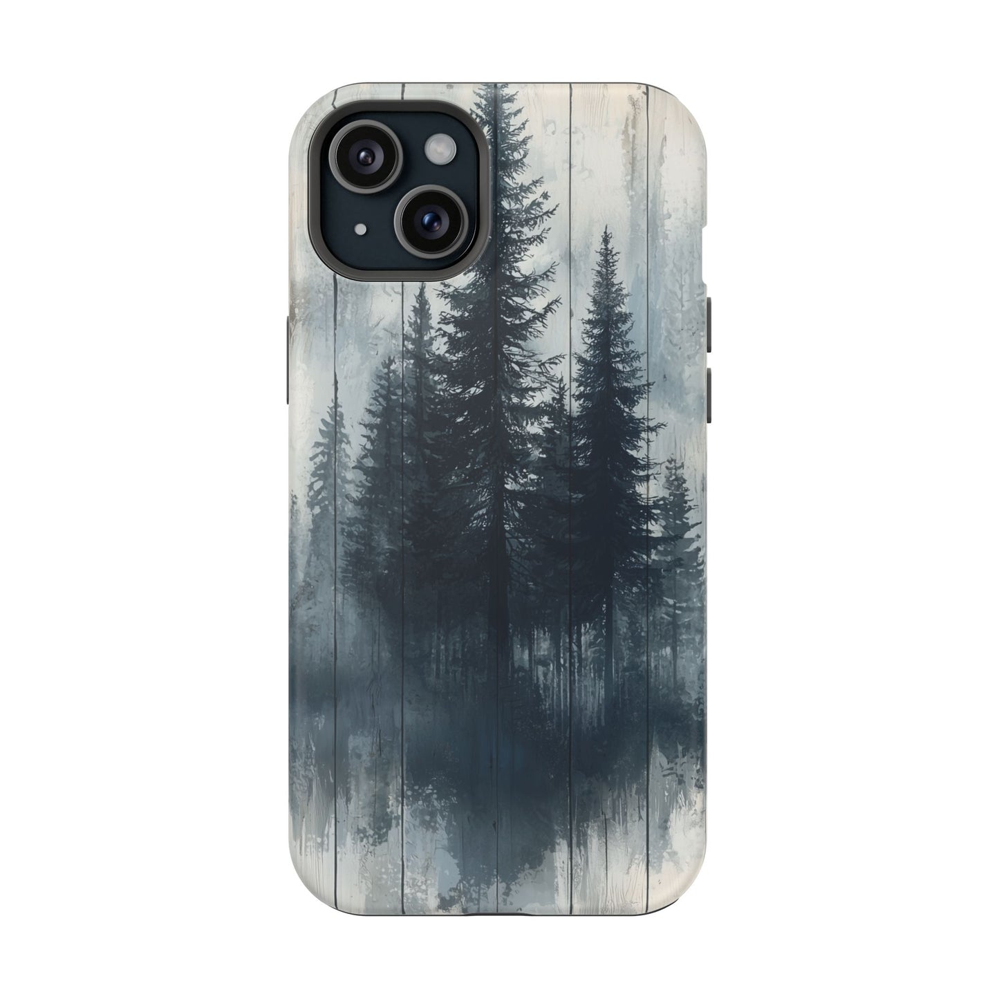 Rustic Pine Forest MagSafe iPhone Case - Blue Toned Woodland Design