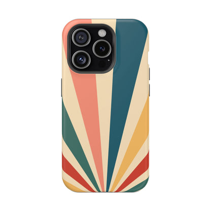 Retro Sunbeam MagSafe iPhone Case – 70s-Inspired Radiating Stripes in Coral, Teal, and Mustard