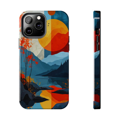 Abstract Autumn Landscape iPhone Case – Bold Colorful Sunset Design, Dual - Layer Protection - BOGO Cases