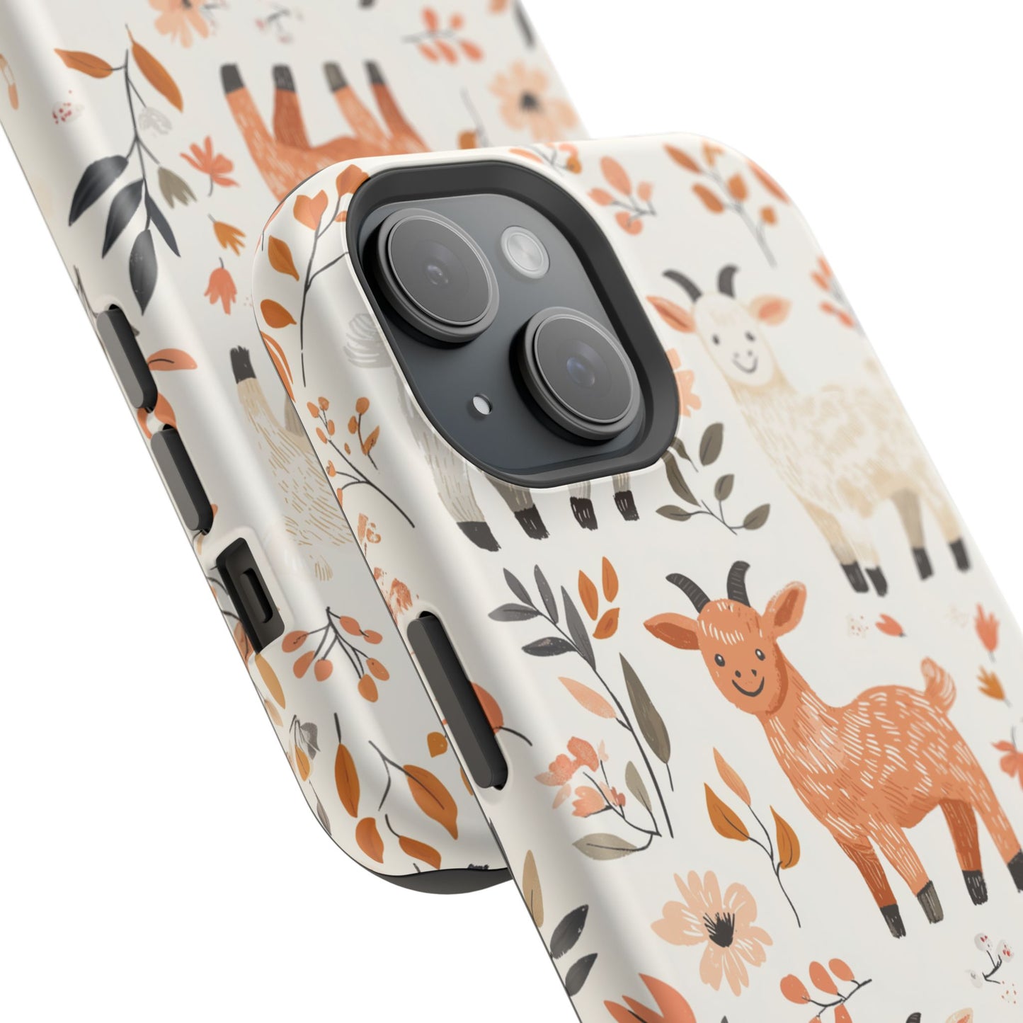 MagSafe iPhone Case: Smiley Goats & Dried Flowers – Vintage Charm