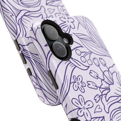 Lavender Floral Line Art Tough MagSafe iPhone Case – Minimalist Botanical Design with Dual-Layer Protection