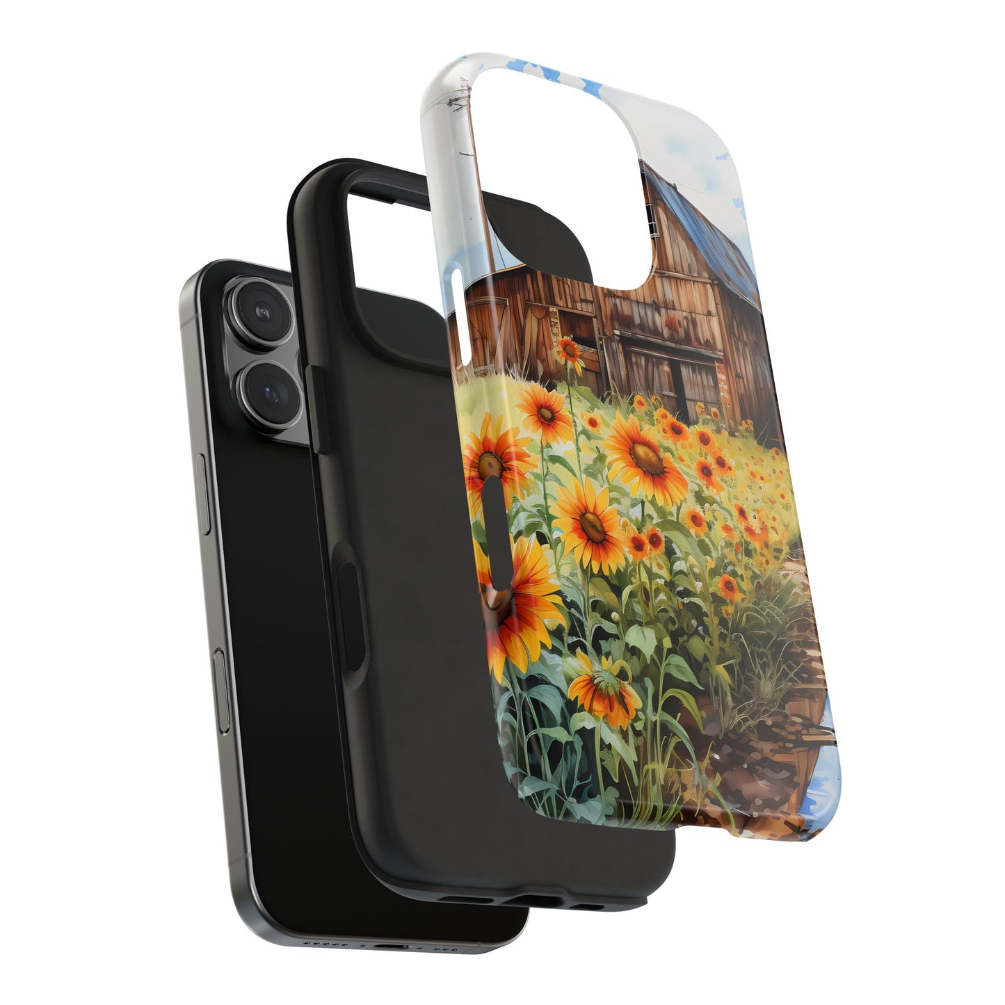 Country Road Sunflower iPhone Case: Rustic Barnyard Design, Cute Floral Case