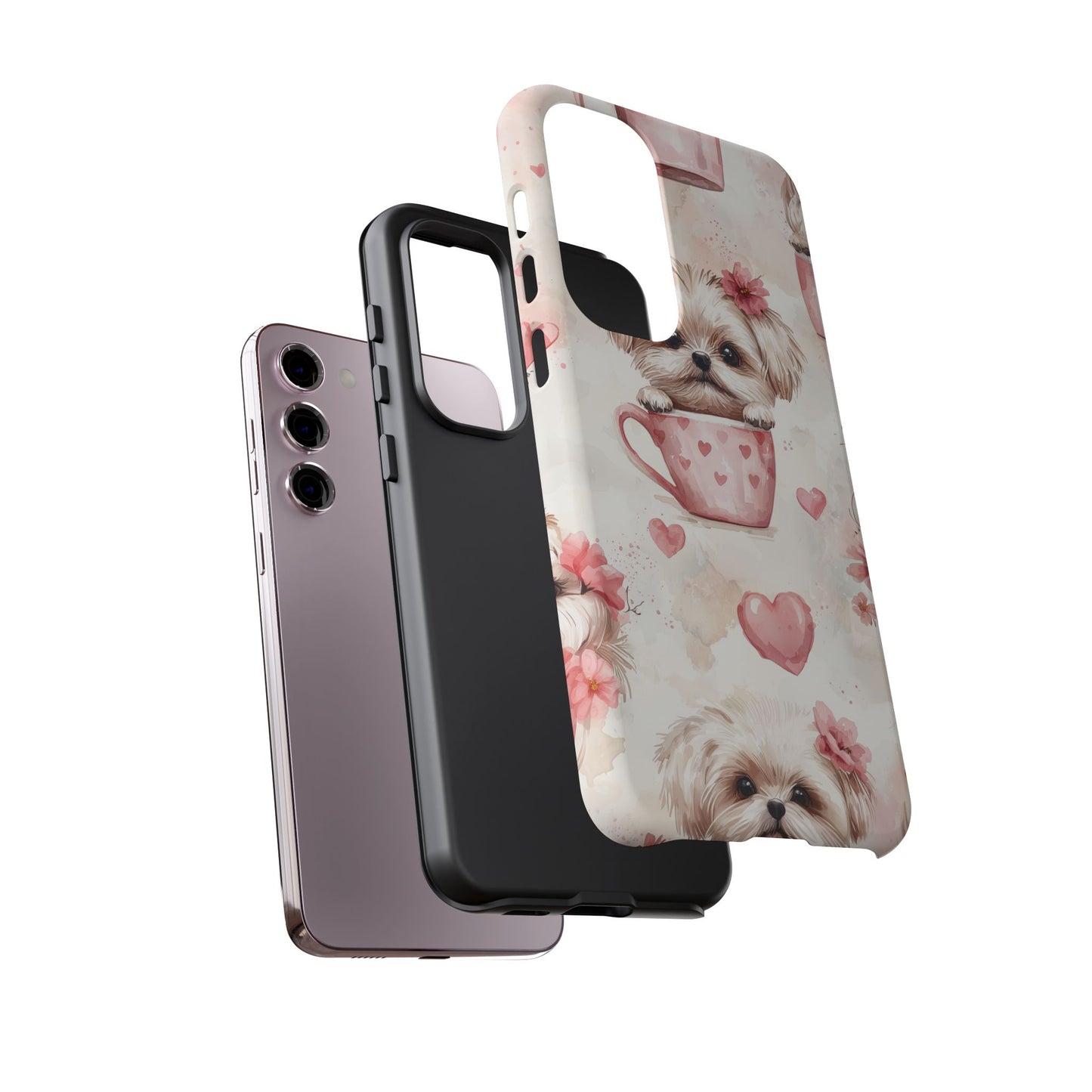 Floral Puppy in Teacup Samsung Galaxy  Case – Cute Pink Flower Design, Tough Dual-Layer Protection