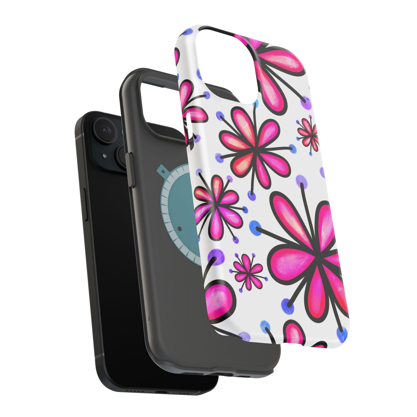 Pink Retro Bloom MagSafe iPhone Case – Ultra-Slim Design, Glossy Finish