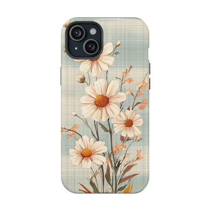 Pastel Green Daisy MagSafe iPhone Case - Floral Plaid Protective Cover