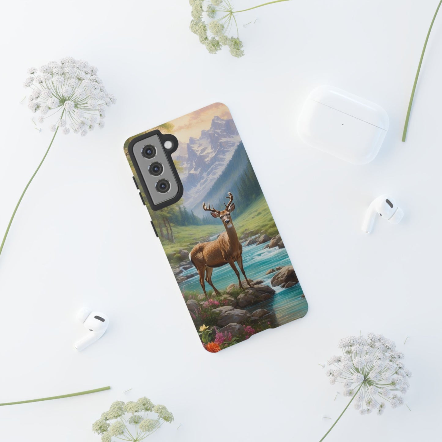 Alpine Serenity – Stag in Mountain Bliss Samsung Galaxy Phone Case