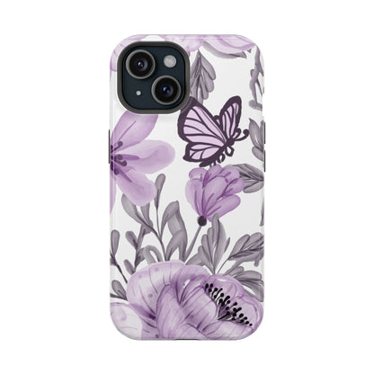 Lavender Bloom Butterfly MagSafe iPhone Case – Delicate Floral Design with Watercolor Details