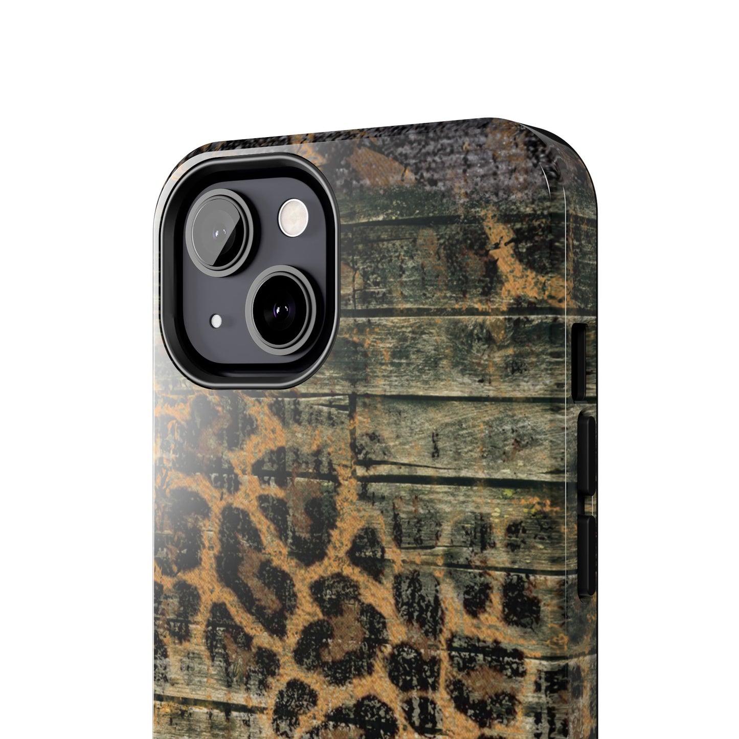 Rustic Wood and Leopard Print Tough iPhone Case – Distressed Western Design with Dual-Layer Protection