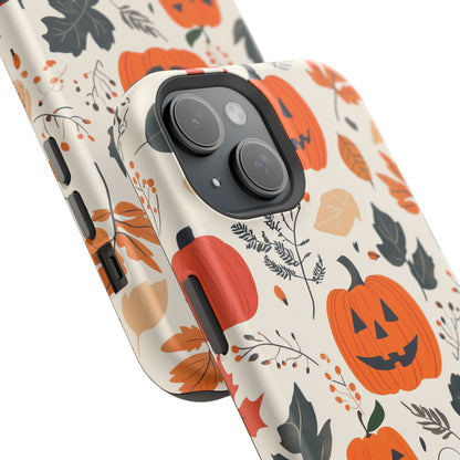 Spooky Pumpkin & Skeleton MagSafe iPhone Case – Halloween Jack-O'-Lantern Design