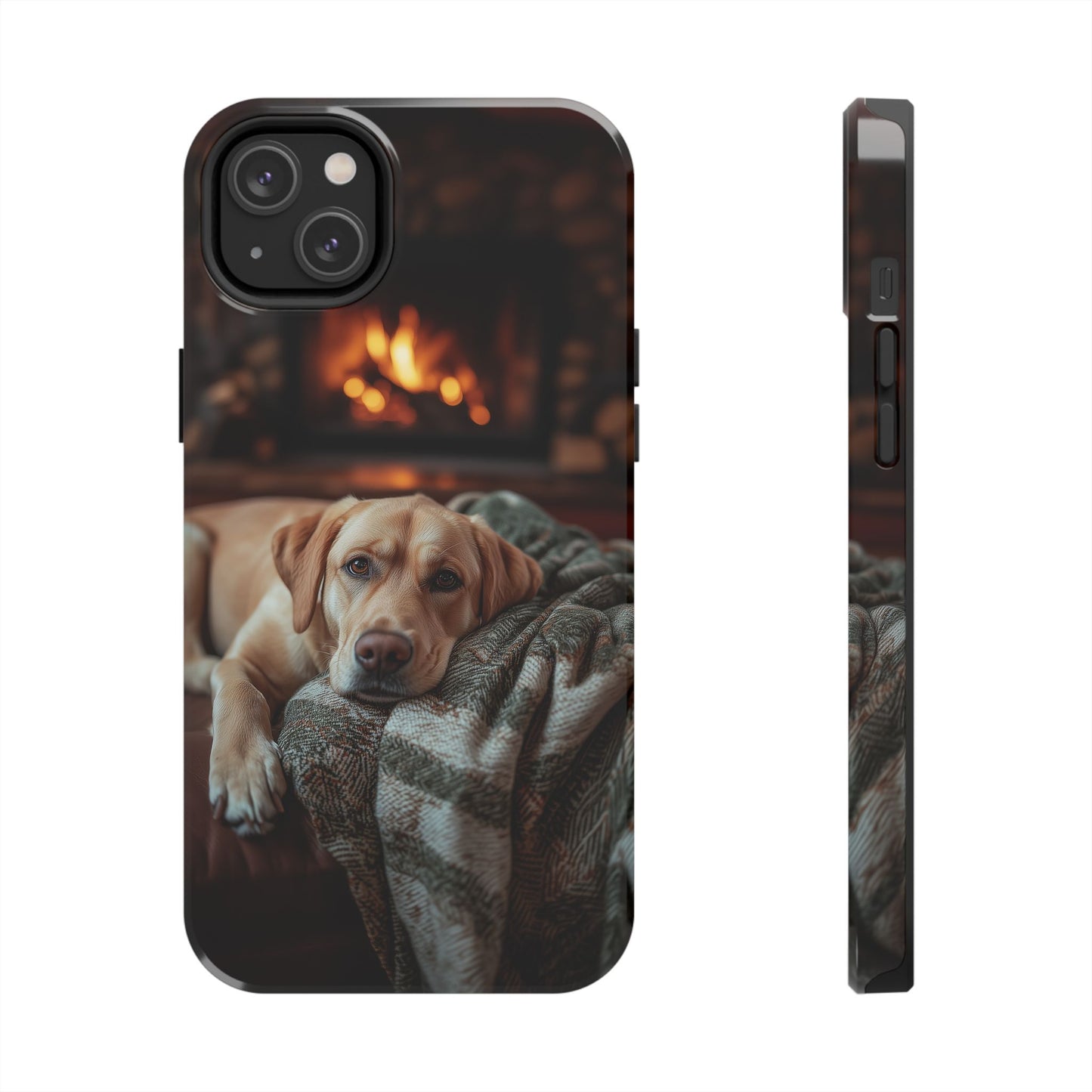 Cozy Labrador by Fireplace iPhone Case – Rustic Cabin Protective Cover