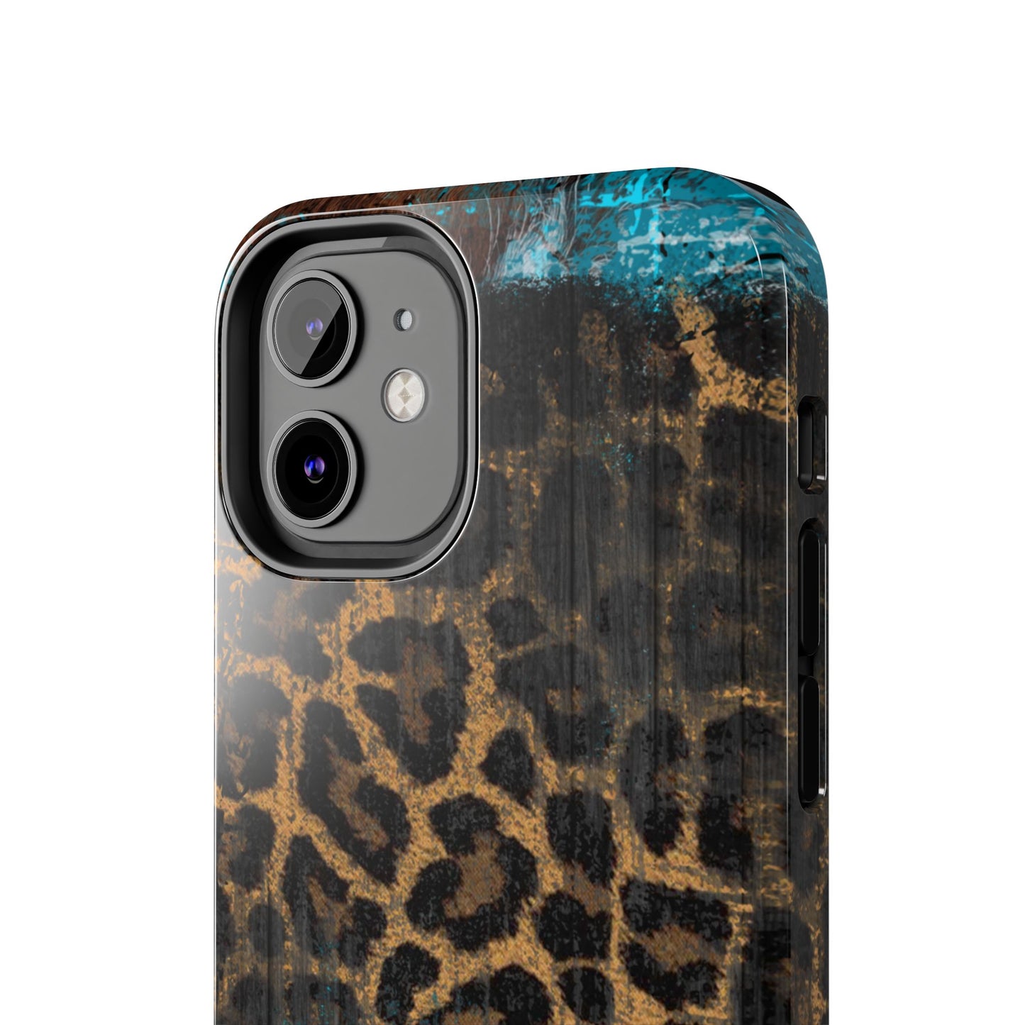 Boho Leopard and Turquoise Tough iPhone Case – Rustic Western Design with Dual-Layer Protection