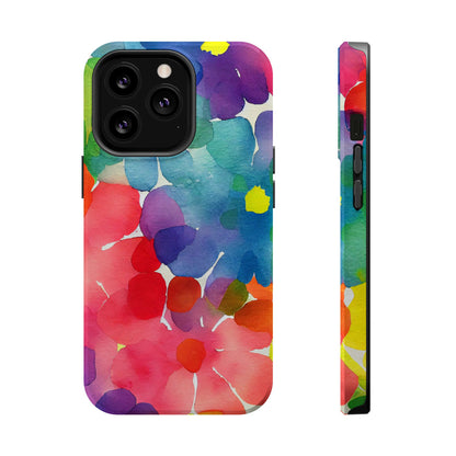 Rainbow Bloom Watercolor MagSafe iPhone Case – Slim Design, Glossy Finish