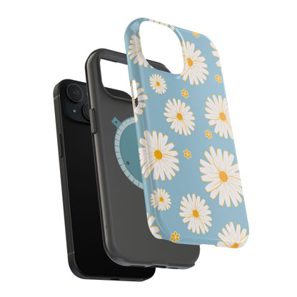 Bright Daisy MagSafe iPhone Case – Light Blue Background, Shockproof and Slim Design