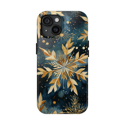 Gold Floral Snowflakes on Midnight Blue - iPhone Series Case