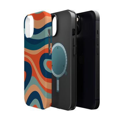 Retro Vibe Wavy Stripes MagSafe iPhone Case – 70s-Inspired in Teal, Orange, and Rust