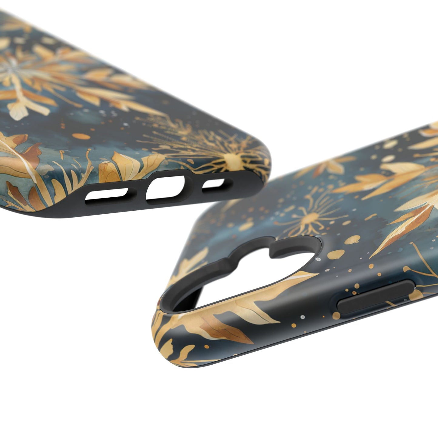 Gold Floral Snowflakes on Midnight Blue - MagSafe iPhone Series Case