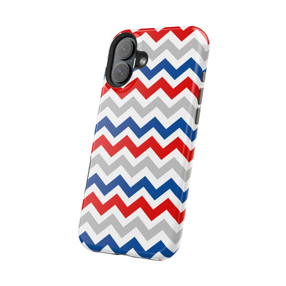 Patriotic Red, White & Blue Chevron – MagSafe Compatible iPhone Case