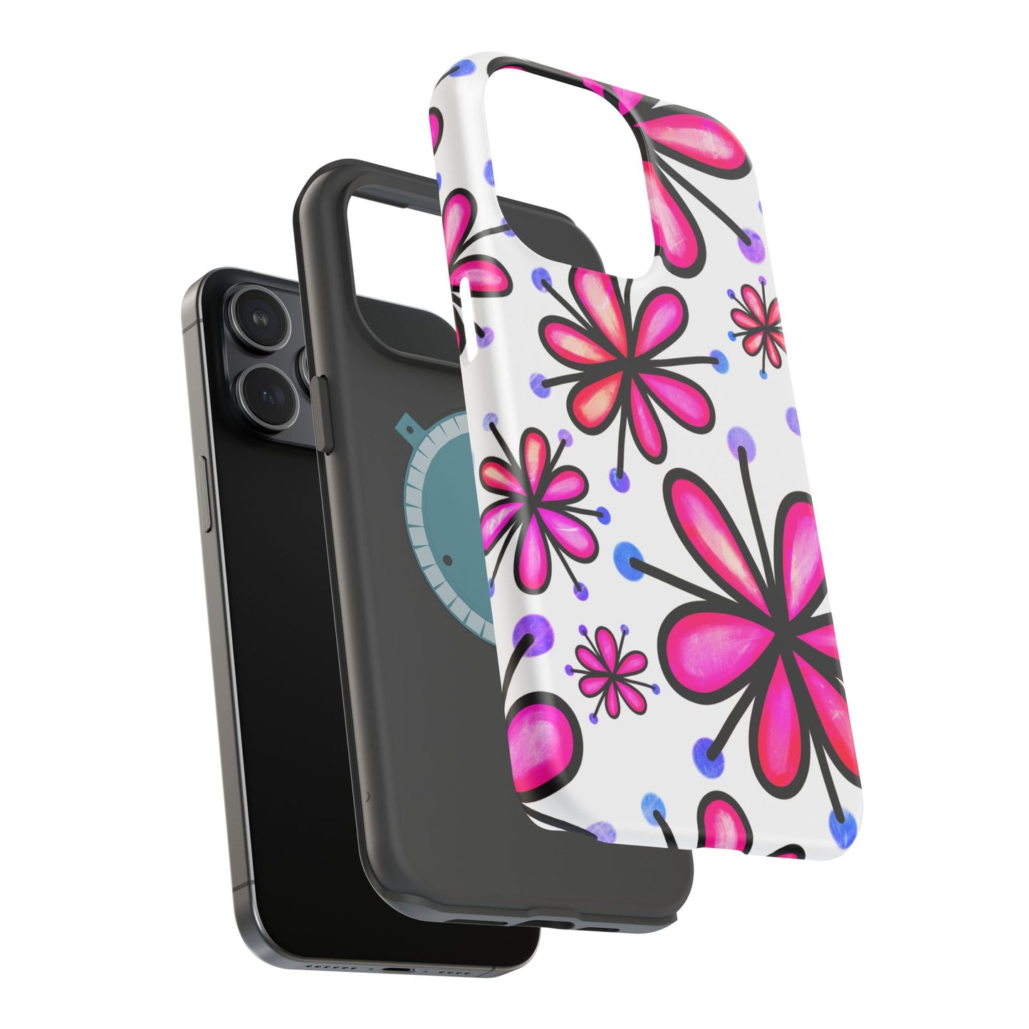 Pink Retro Bloom MagSafe iPhone Case – Ultra-Slim Design, Glossy Finish