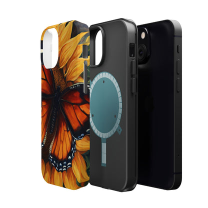 Monarch Butterfly & Sunflower Art – MagSafe iPhone Case