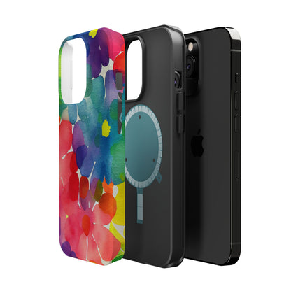 Rainbow Bloom Watercolor MagSafe iPhone Case – Slim Design, Glossy Finish