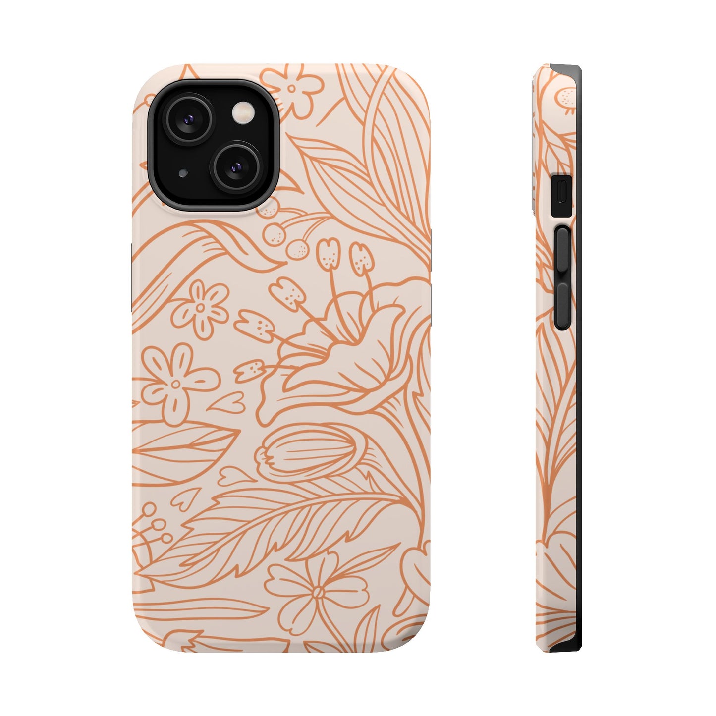 Soft Terracotta Floral Line Art Tough MagSafe iPhone Case – Minimalist Botanical Design with Dual-Layer Protection