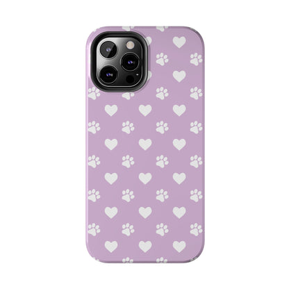 Purple Hearts & Paw Prints - Cute Pet Lover iPhone Case