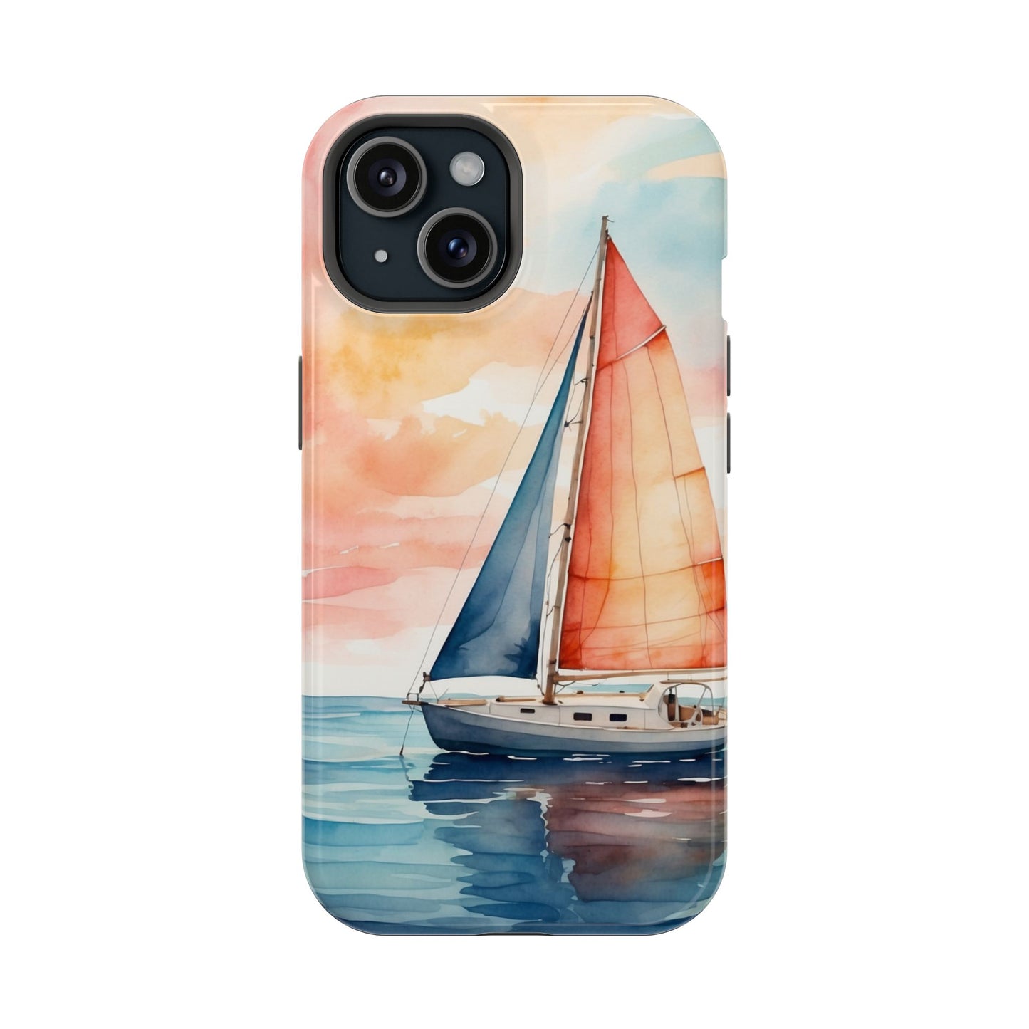 Sunset Sail MagSafe iPhone Case – Watercolor Sailboat and Sky Design