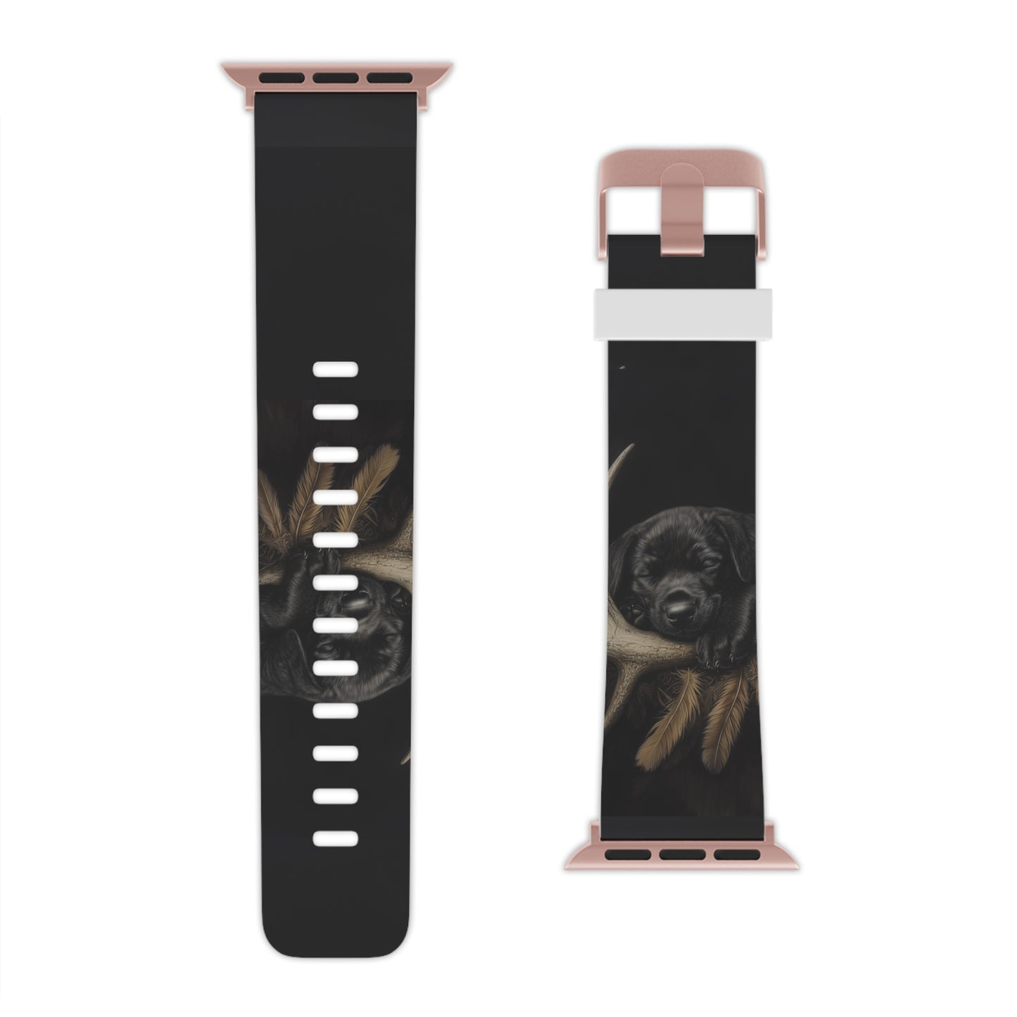 Adorable Black Labrador Puppy on Feathers Apple Watch Band