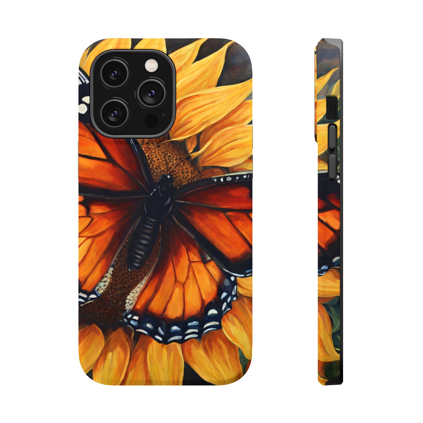 Monarch Butterfly & Sunflower Art – MagSafe iPhone Case