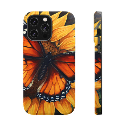 Monarch Butterfly & Sunflower Art – MagSafe iPhone Case