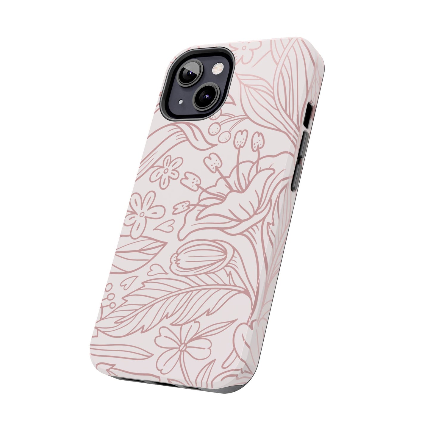 Blush Floral Line Art Tough iPhone Case – Delicate Minimalist Design with Dual-Layer Protection