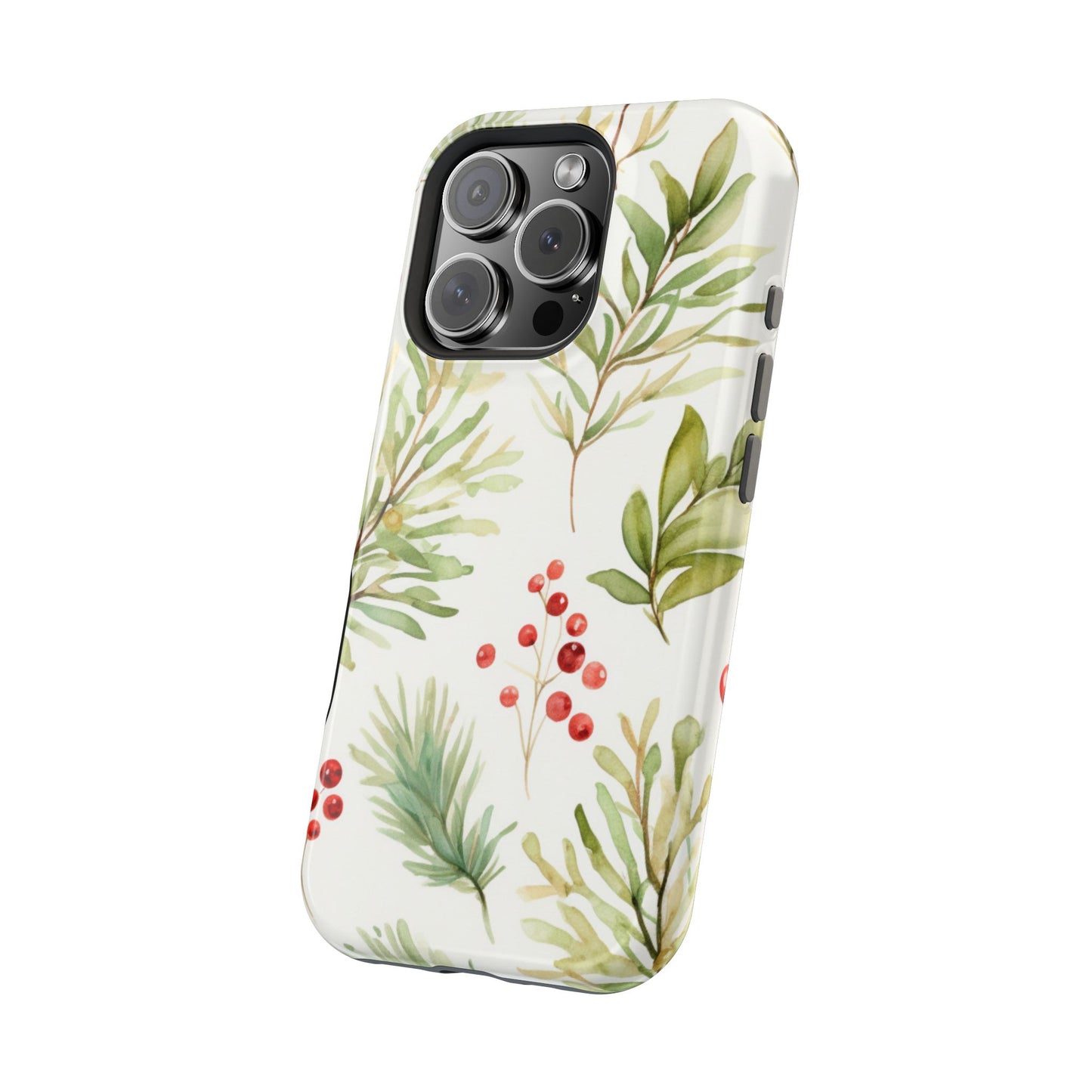 Winter Greenery & Berry Watercolor – MagSafe iPhone Series Case