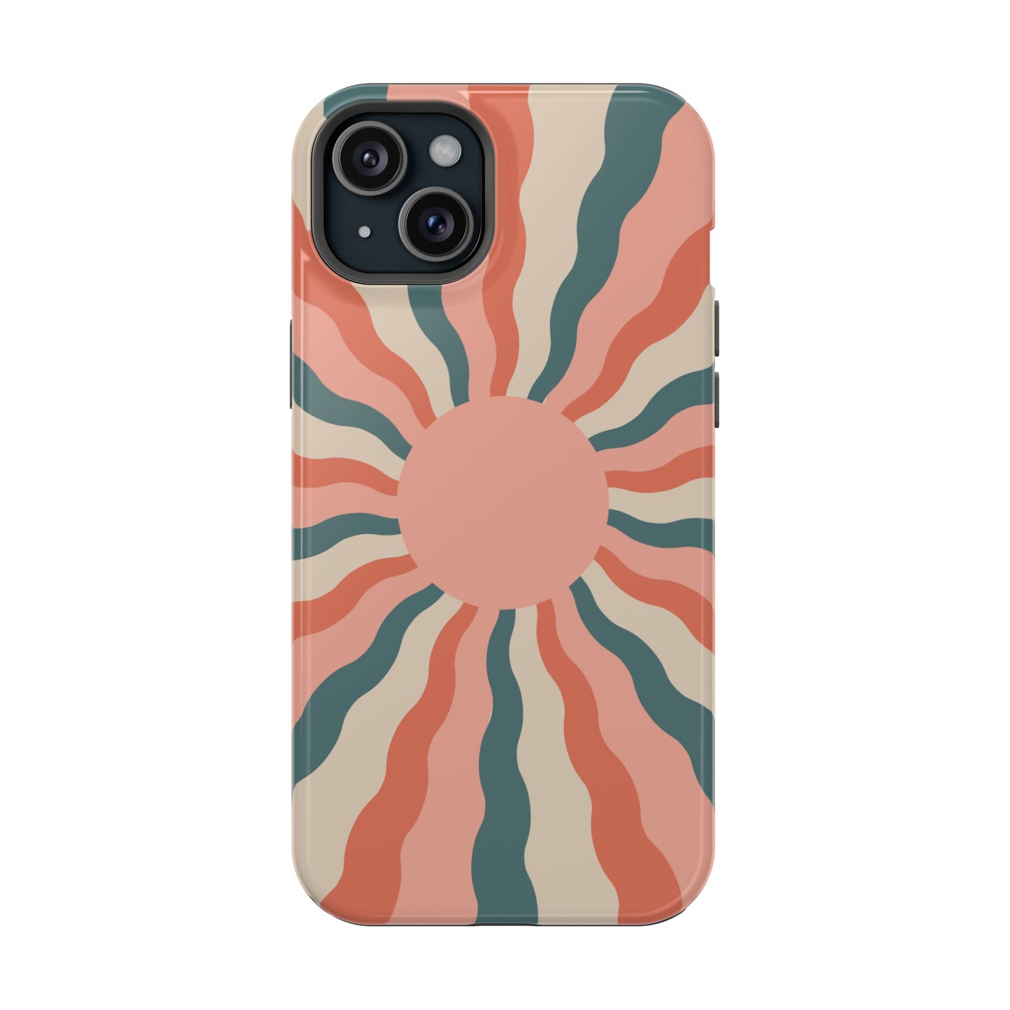 Retro Sunburst MagSafe iPhone Case – Bold 70s-Inspired Waves in Coral, Teal, and Cream