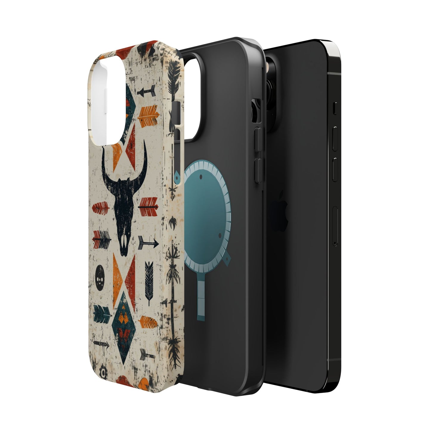 Tribal Bull Skull & Arrows Tough MagSafe iPhone Case – Rustic Western Design, Dual-Layer Protection