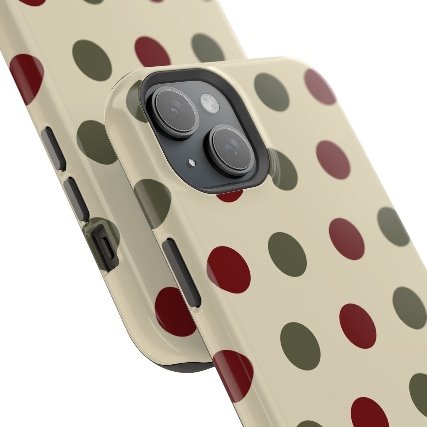 Red & Green Polka Dots on Cream – MagSafe iPhone Case