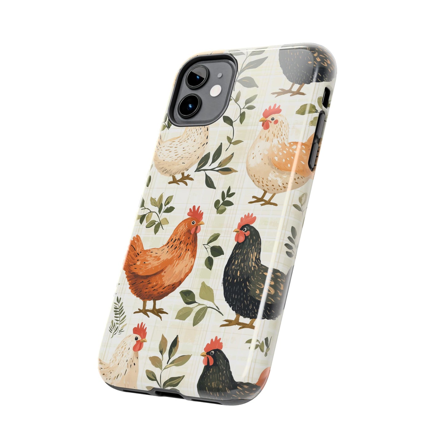 iPhone Case: Vintage Chicken Farmhouse Case – Rustic Leaves Design