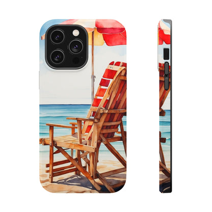 Beach Bliss MagSafe iPhone Series Case – Relaxing Seaside Chair and Umbrella Design