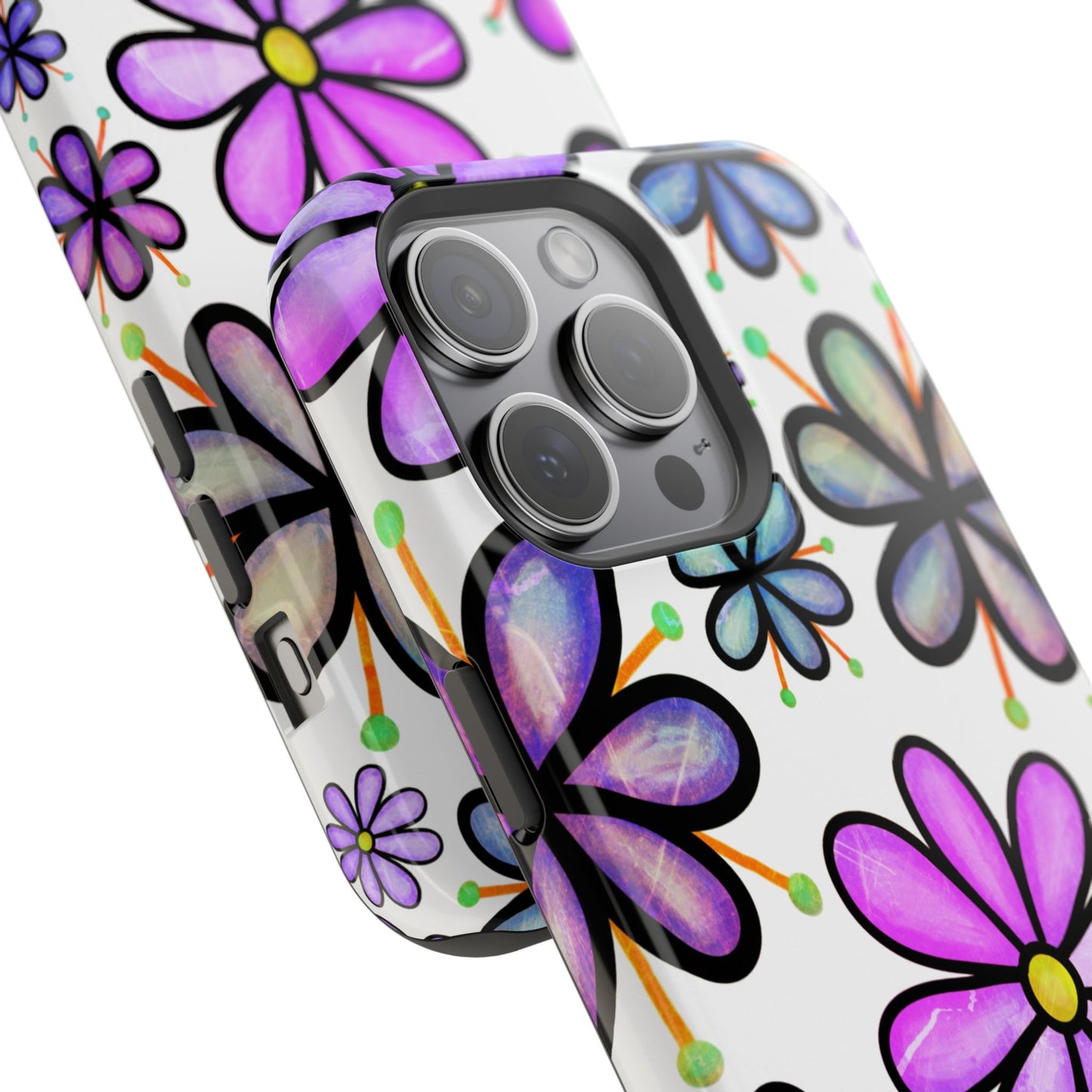 Whimsical Lavender Floral MagSafe iPhone Case – Ultra-Slim, High-Gloss Finish