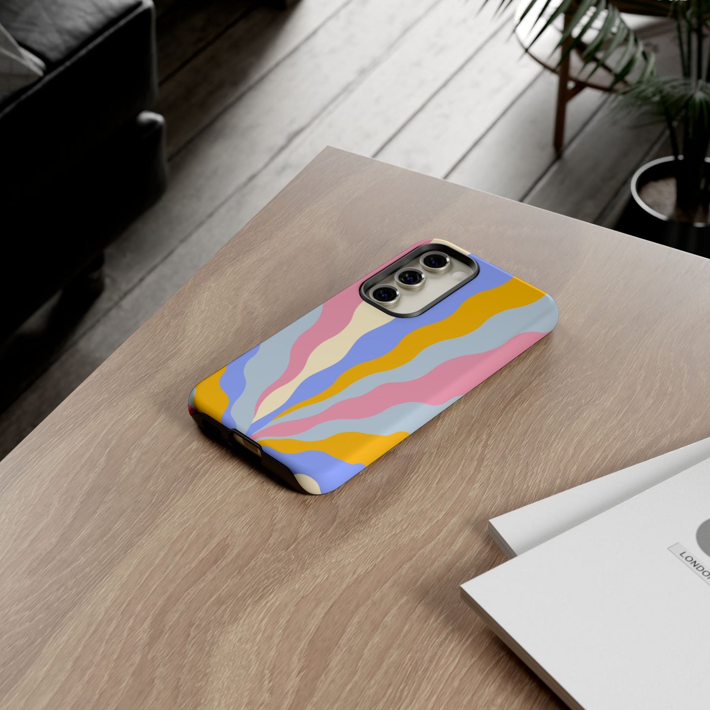 Pastel Radiance Samsung Galaxy Case – 70s-Inspired Dual-Layer Design with Wavy Sunburst Pattern