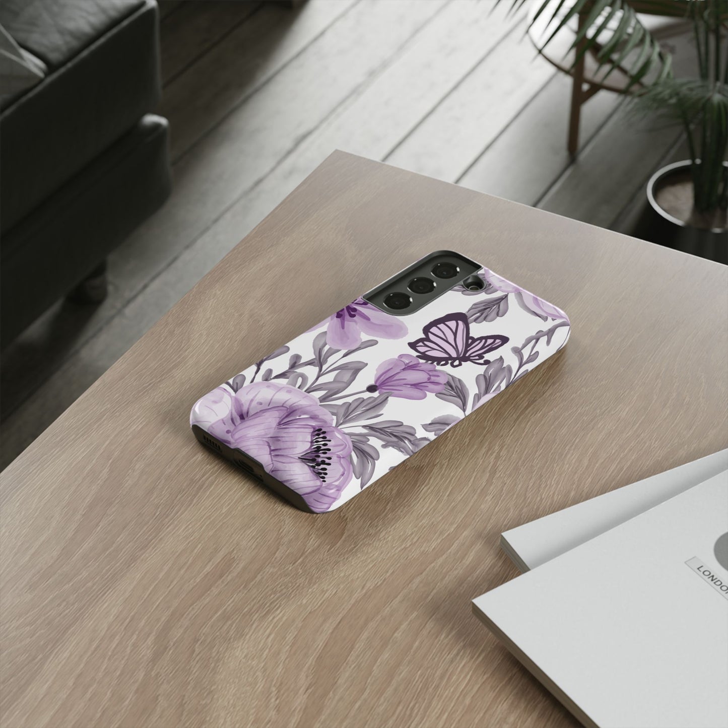 Lavender Bloom Butterfly Samsung Galaxy Case – Delicate Floral Design with Watercolor Details