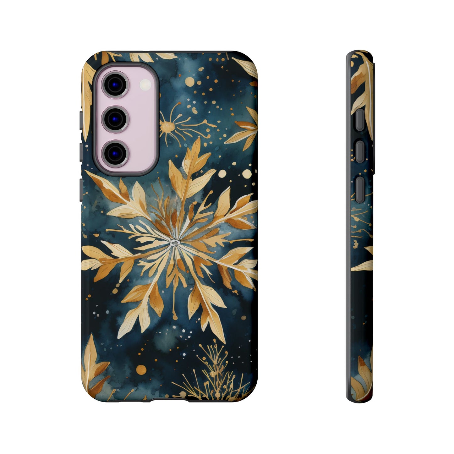 Gold Floral Snowflakes on Midnight Blue - Samsung Galaxy Series Case