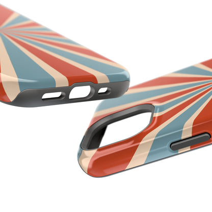 Vintage Blue & Red Sunburst MagSafe iPhone Case – Bold Geometric Pattern, Shock-Resistant Cover