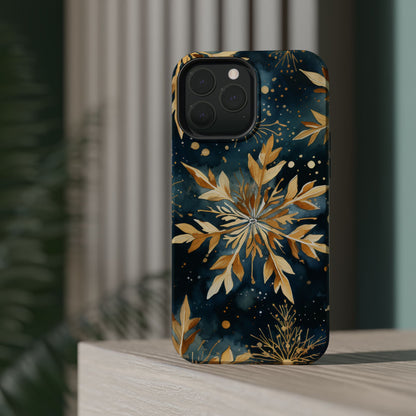 Gold Floral Snowflakes on Midnight Blue - MagSafe iPhone Series Case