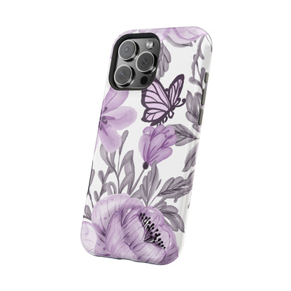 Lavender Bloom Butterfly MagSafe iPhone Case – Delicate Floral Design with Watercolor Details